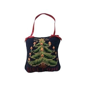 Vintage Americana Boho Needlepoint Christmas Welcome Door Hanger 5 in X 5 in